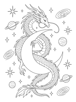 Free printable Celestial Dragon And Crescent Moon coloring page