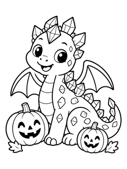Free printable Crystal Dragon With Smiling Pumpkins coloring page