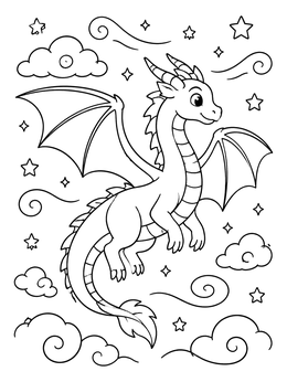 Free printable Cute Dragon Flying In Night Sky coloring page