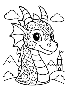 Free printable Cute Patterned Dragon Portrait coloring page