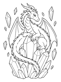 Free printable Dragon Perched On Crystal Cluster coloring page