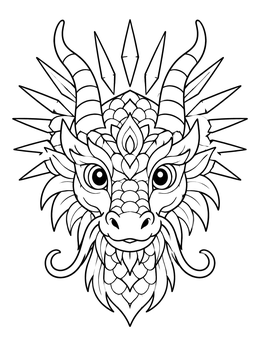 Free printable Sunburst Mandala Dragon Head coloring page