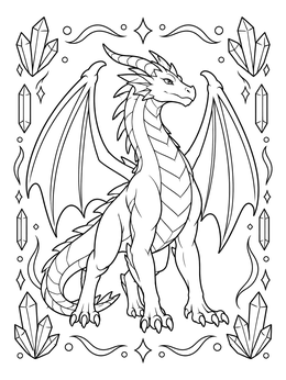 Free printable Proud Winged Dragon And Crystals coloring page