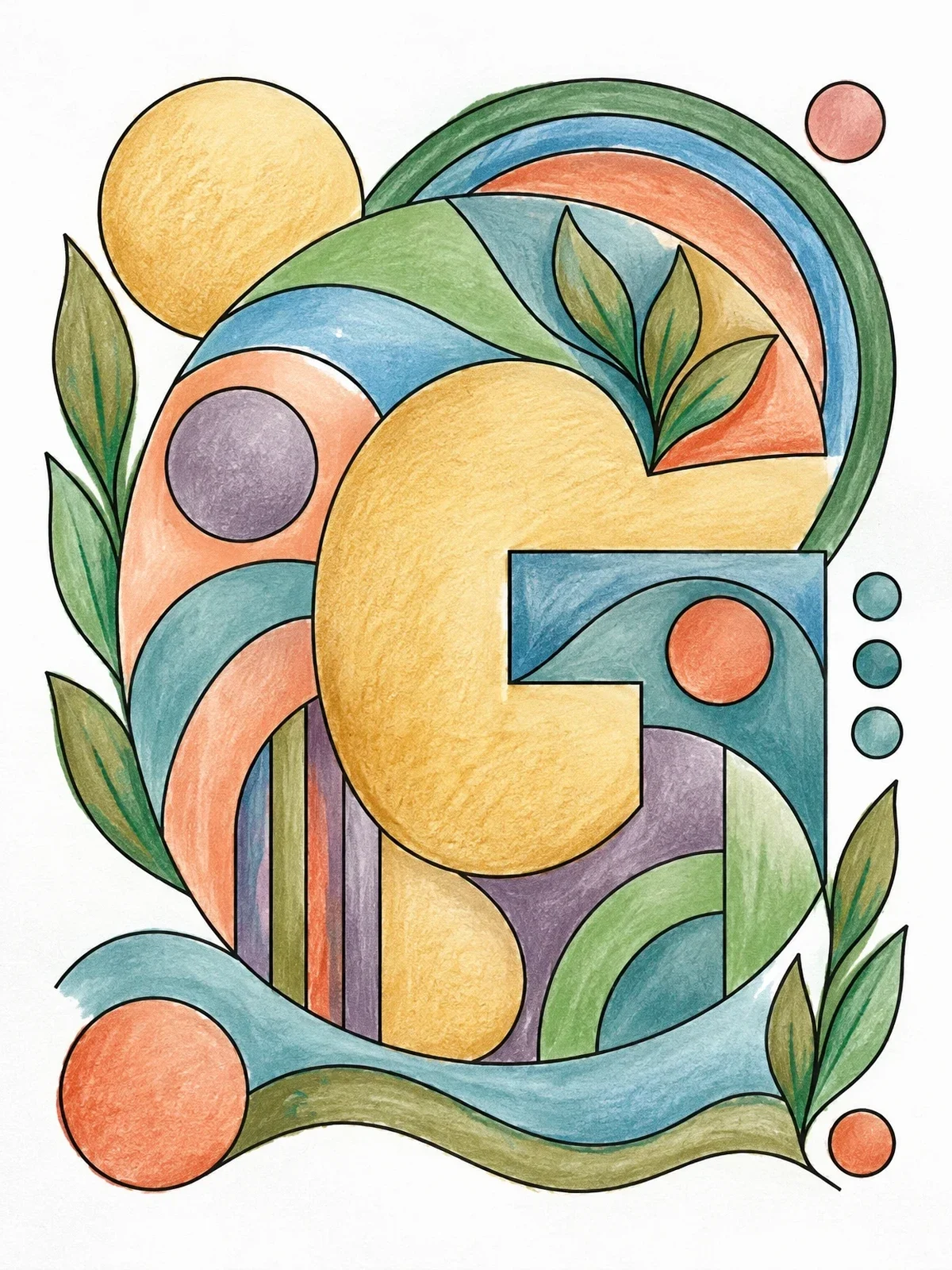 Colored example of the Abstract Geometric Capital Letter G coloring page