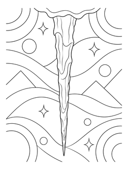 A detailed icicle coloring page with stylized waves and stars.