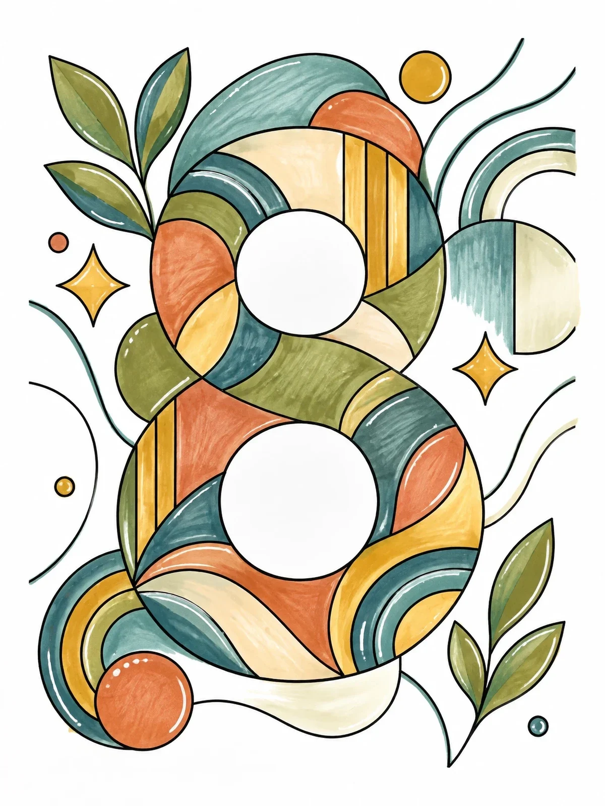 Colored example of the Abstract Modern Number Eight Art coloring page