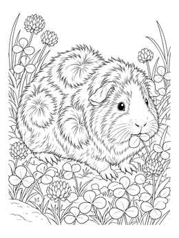 Free printable Abyssinian Guinea Pig In Clover coloring page