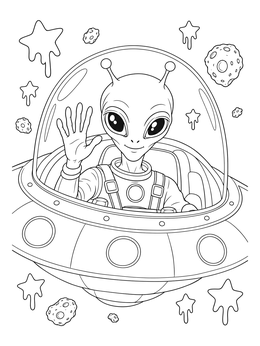 Free printable Alien Pilot In Flying Saucer coloring page