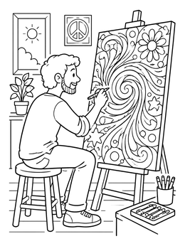 Free printable Artist Painting Swirling Canvas Art coloring page