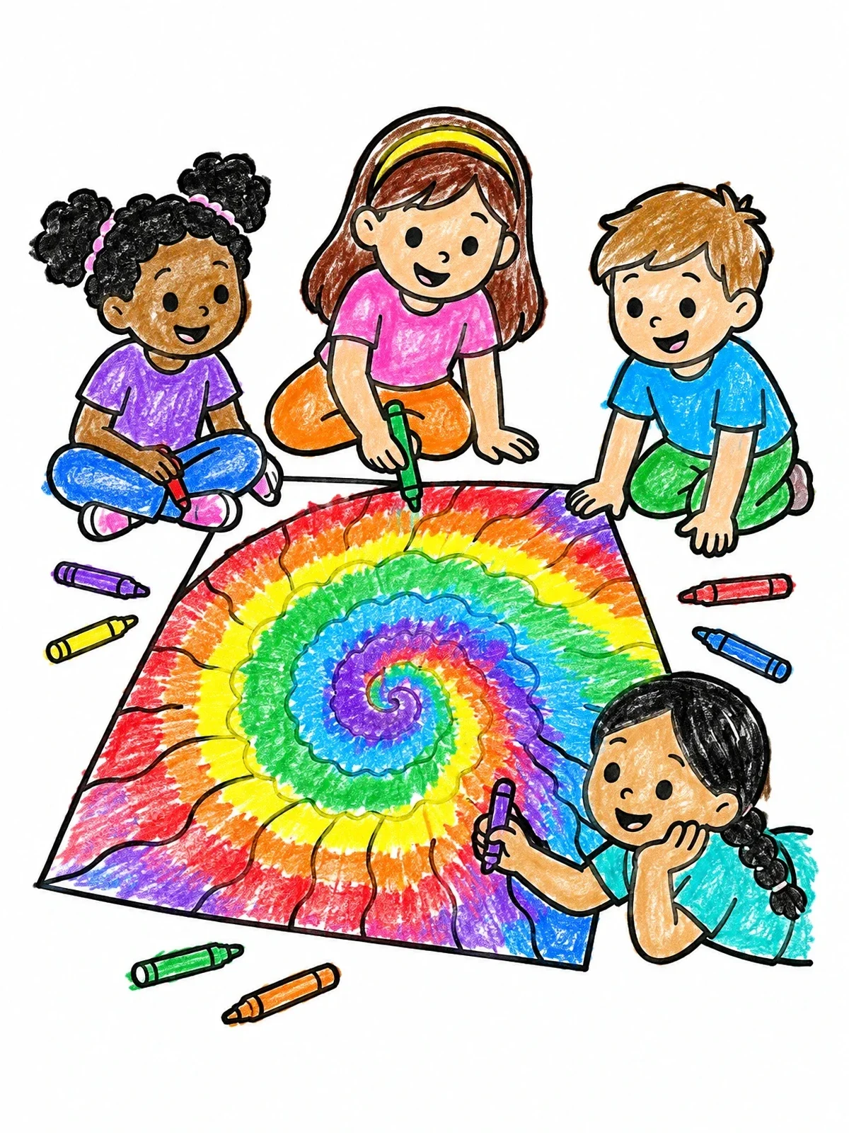 Colored example of the Children Drawing A Tie Dye Spiral Poster coloring page