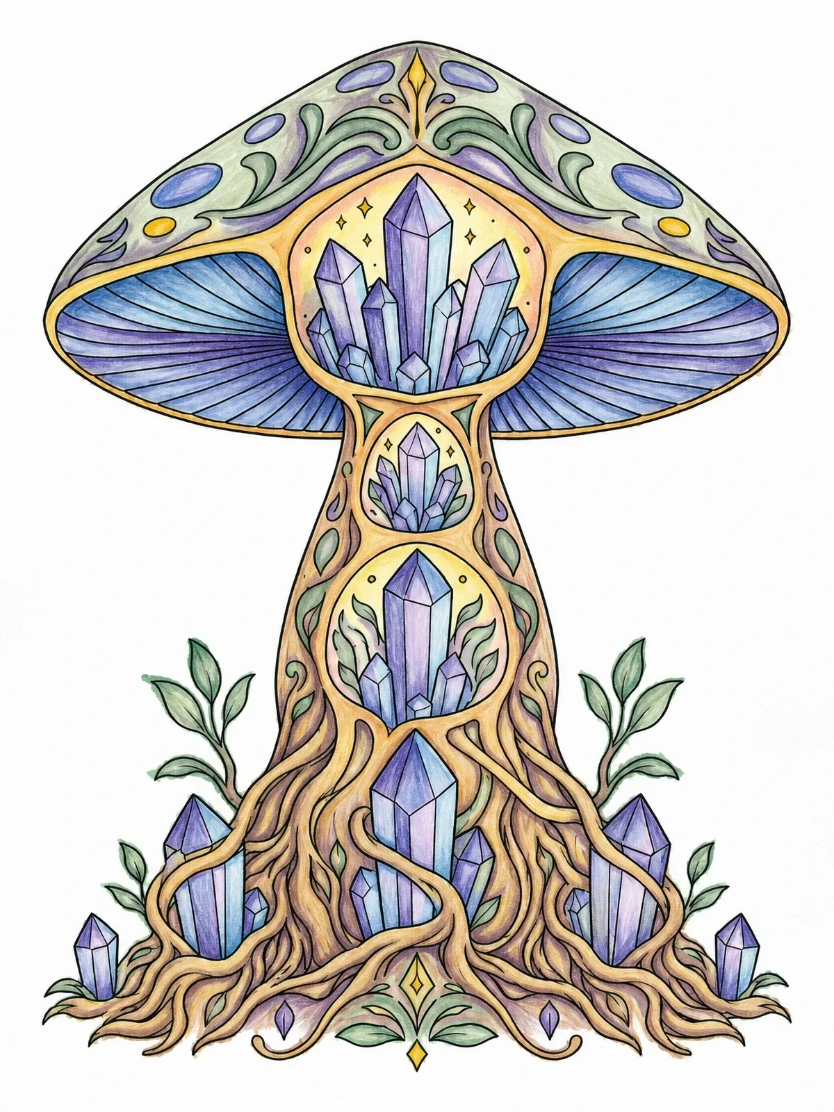 Colored example of the Crystal Mushroom Cross Section coloring page