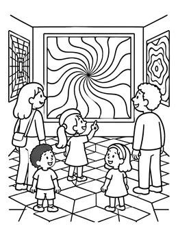 Free printable Family Visiting An Optical Illusion Museum coloring page
