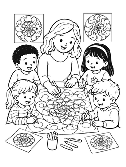 Free printable Family Drawing Swirling Patterns Together coloring page