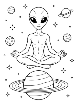 Free printable Meditating Alien Floating In Space coloring page