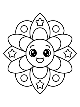 Free printable Smiling Sun Flower Mandala coloring page