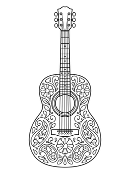 Free printable Acoustic Guitar With Floral Patterns coloring page