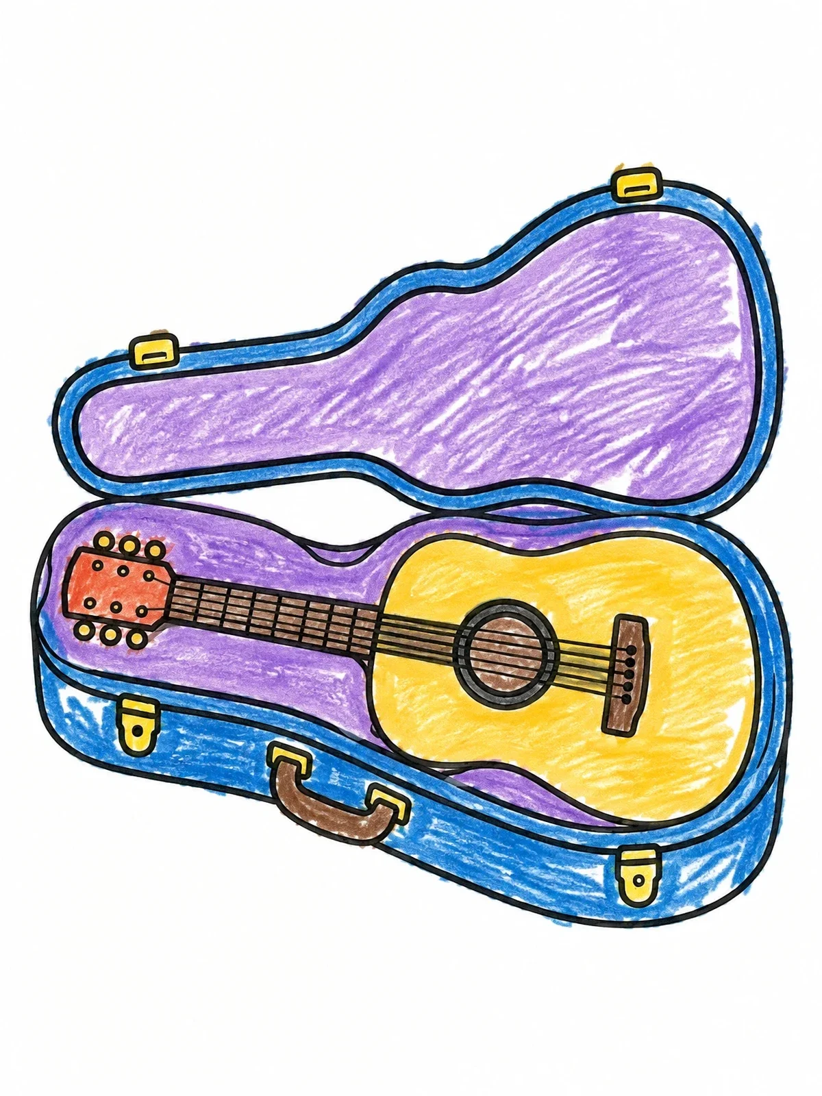 Colored example of the Acoustic Guitar In Open Case coloring page