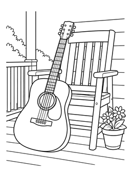 Free printable Acoustic Guitar On The Porch coloring page