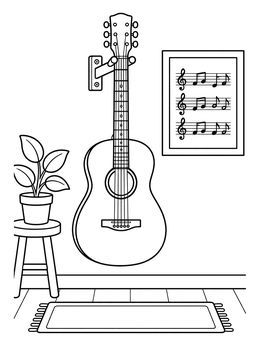 Free printable Acoustic Guitar Hanging On Wall coloring page