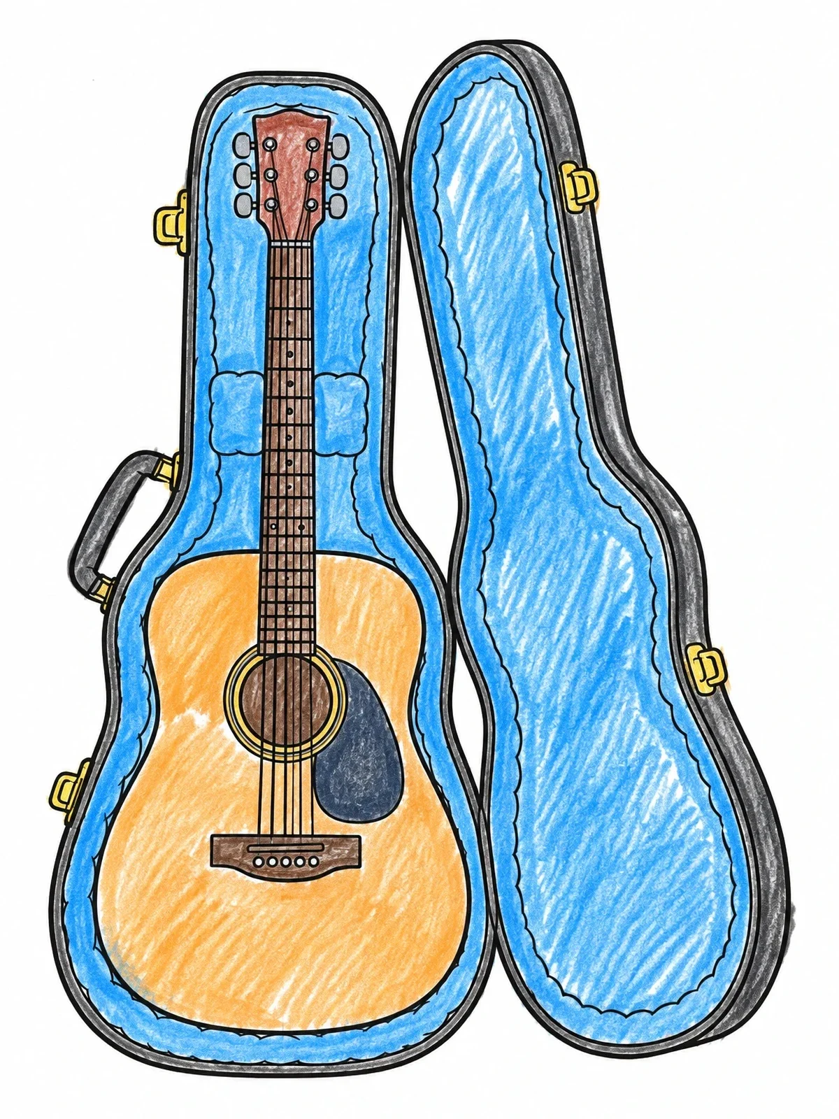Colored example of the Acoustic Guitar Resting In Case coloring page