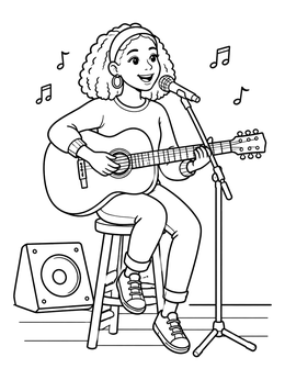 Free printable Acoustic Pop Singer On Stool coloring page