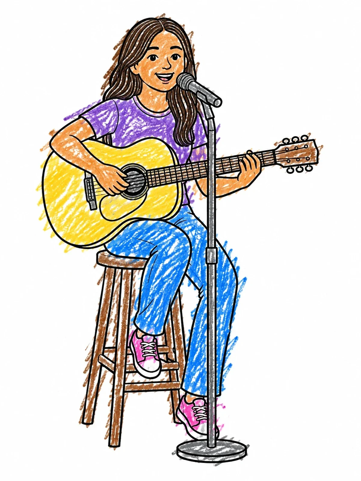 Colored example of the Acoustic Singer On A Stool coloring page