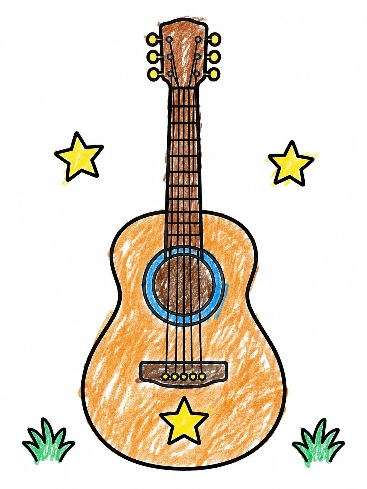 Colored example of the Acoustic Western Guitar With Lone Star coloring page