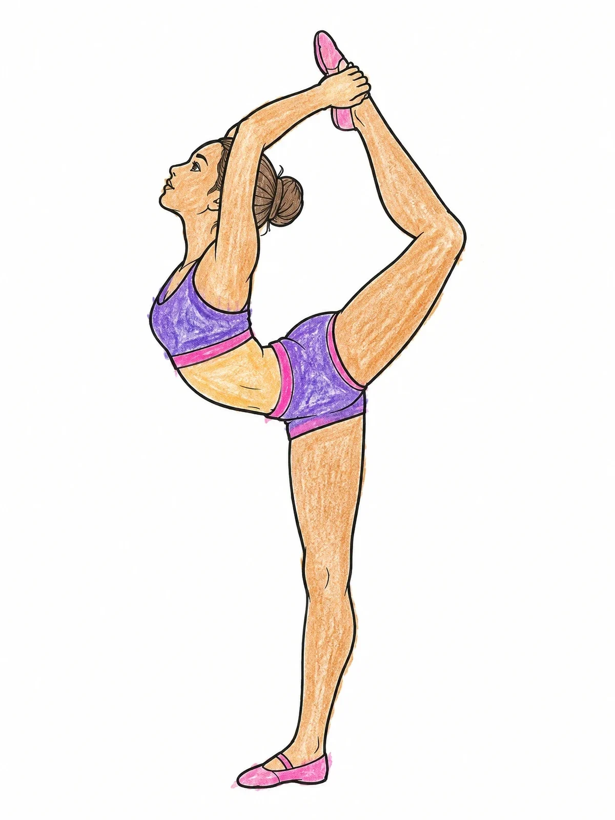 Colored example of the Acro Dancer In Scorpion Pose coloring page