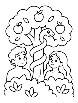 Free printable Adam And Eve By The Apple Tree coloring page