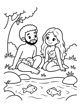 Free printable Adam And Eve By The River coloring page