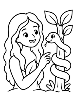 Free printable Eve And The Friendly Serpent coloring page