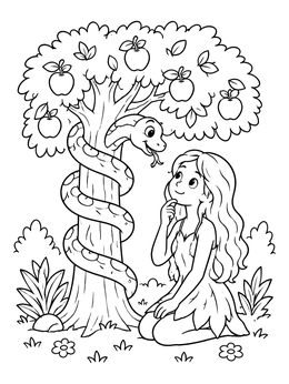 Free printable Eve And The Serpent By The Tree coloring page