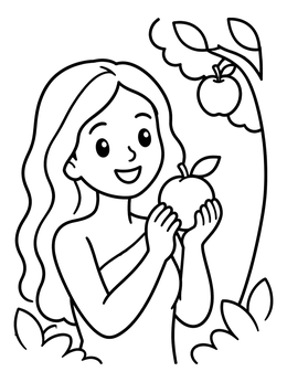 Free printable Eve Holding An Apple coloring page