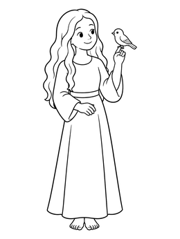 Free printable Eve Holding A Little Songbird coloring page
