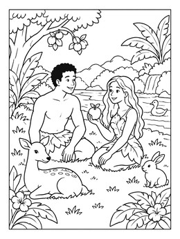 Free printable Adam And Eve In The Garden coloring page