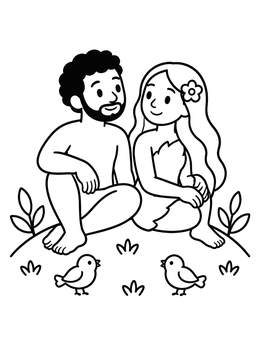 Free printable Adam And Eve With Little Birds coloring page