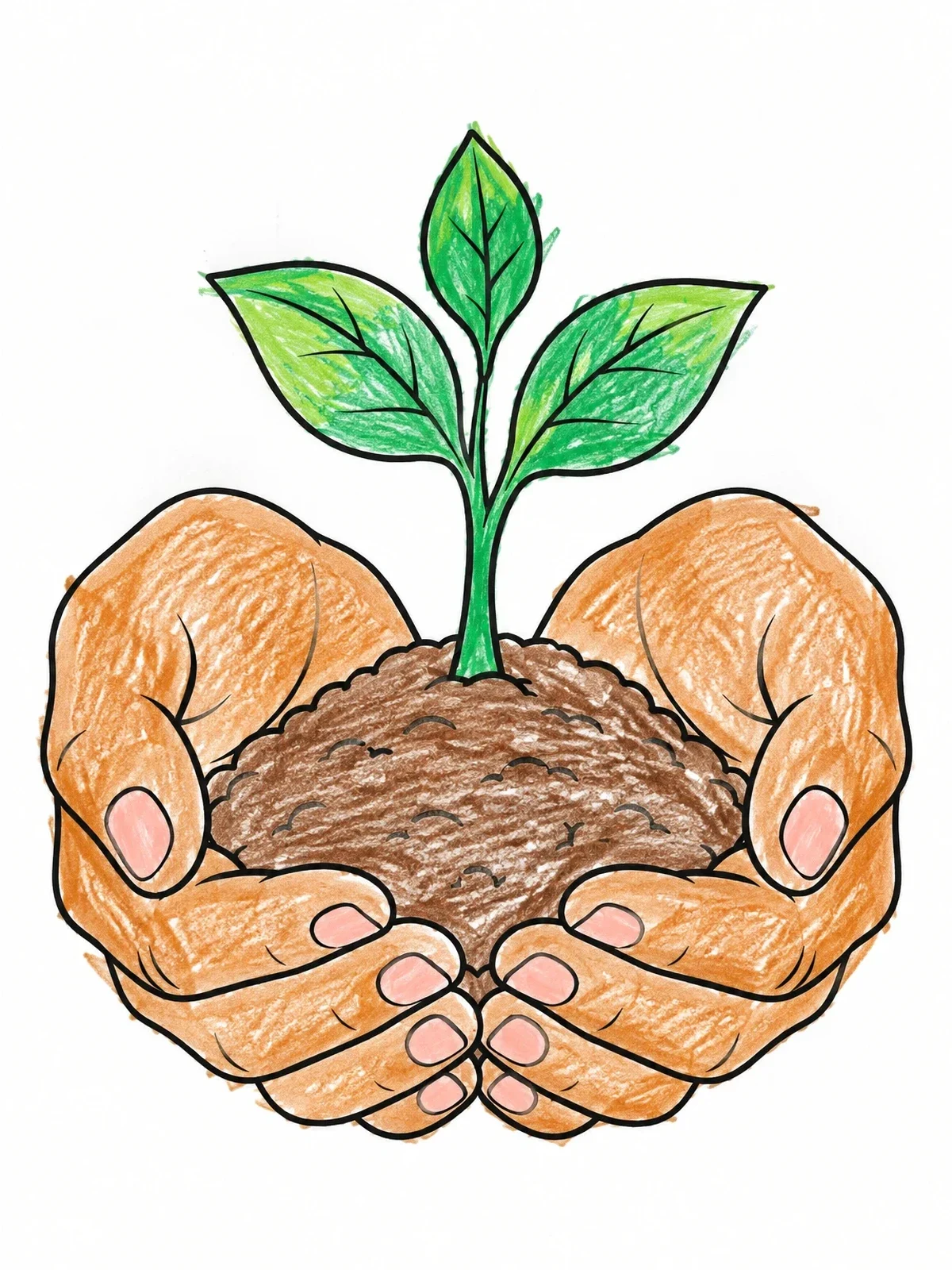 Colored example of the Hands Holding A Growing Sprout coloring page
