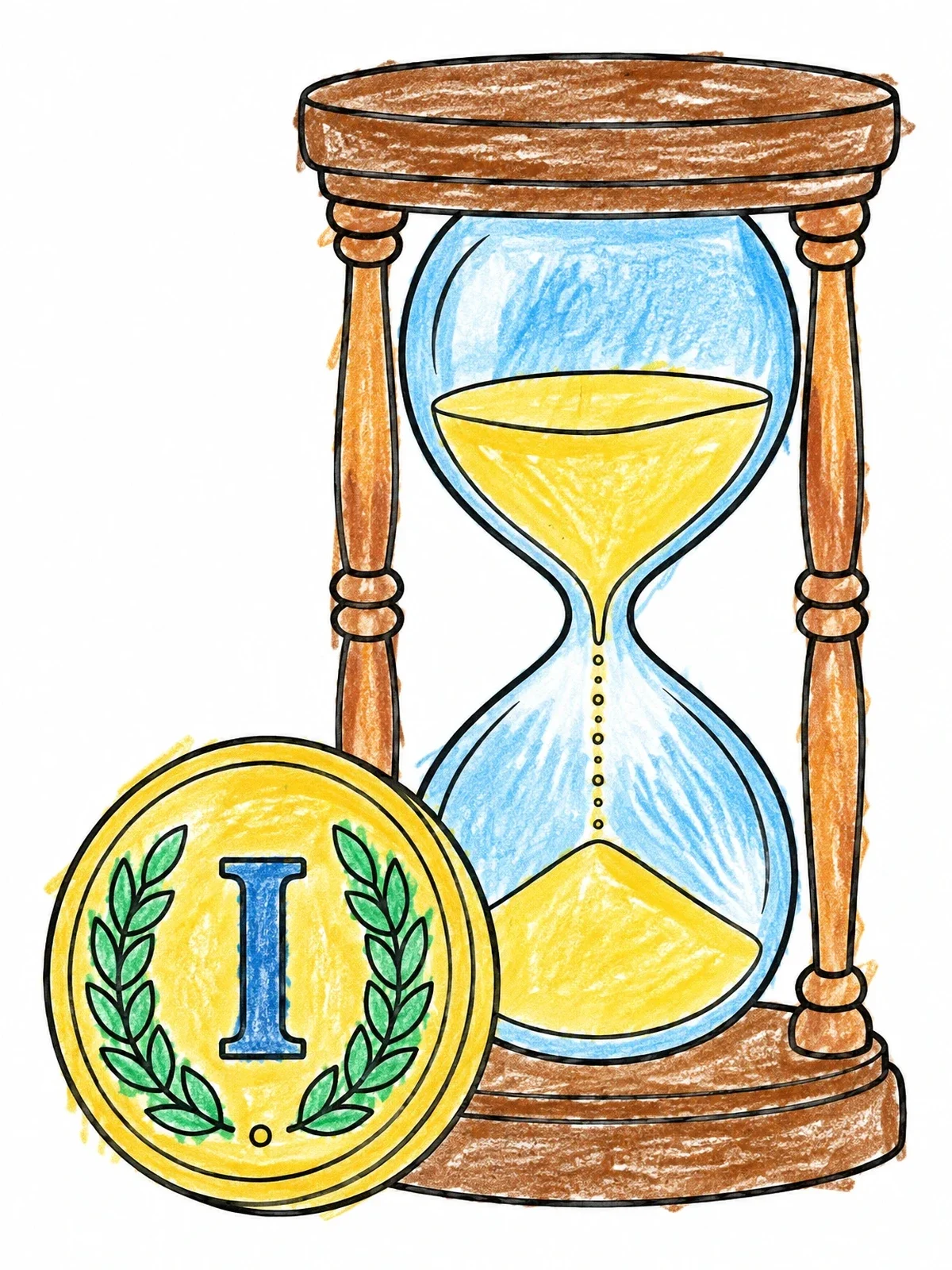 Colored example of the Hourglass And Recovery Milestone Coin coloring page