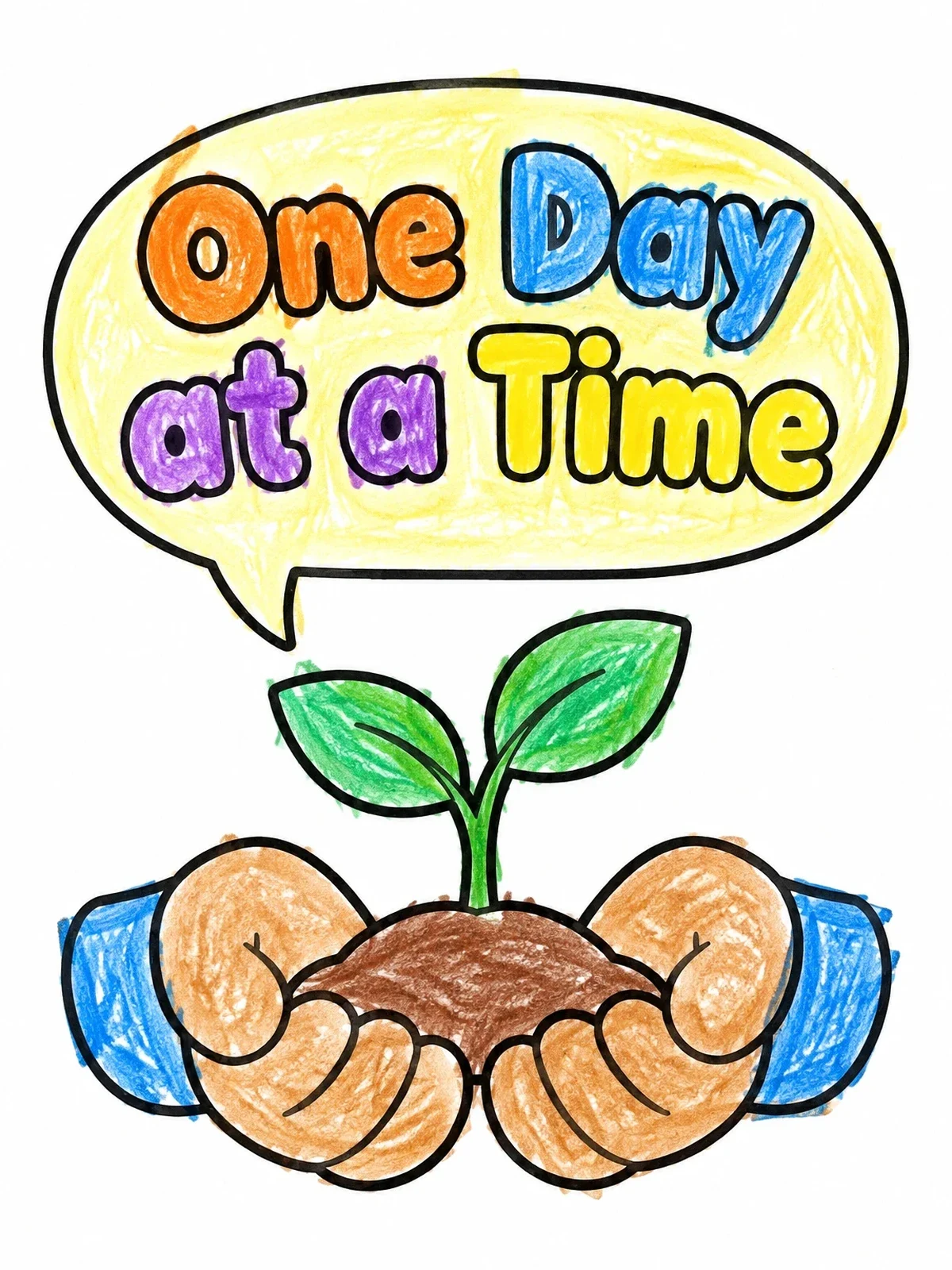Colored example of the One Day At A Time Seedling coloring page