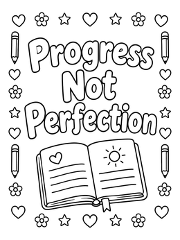 An inspiring addiction recovery coloring page with an open journal and bold letters.