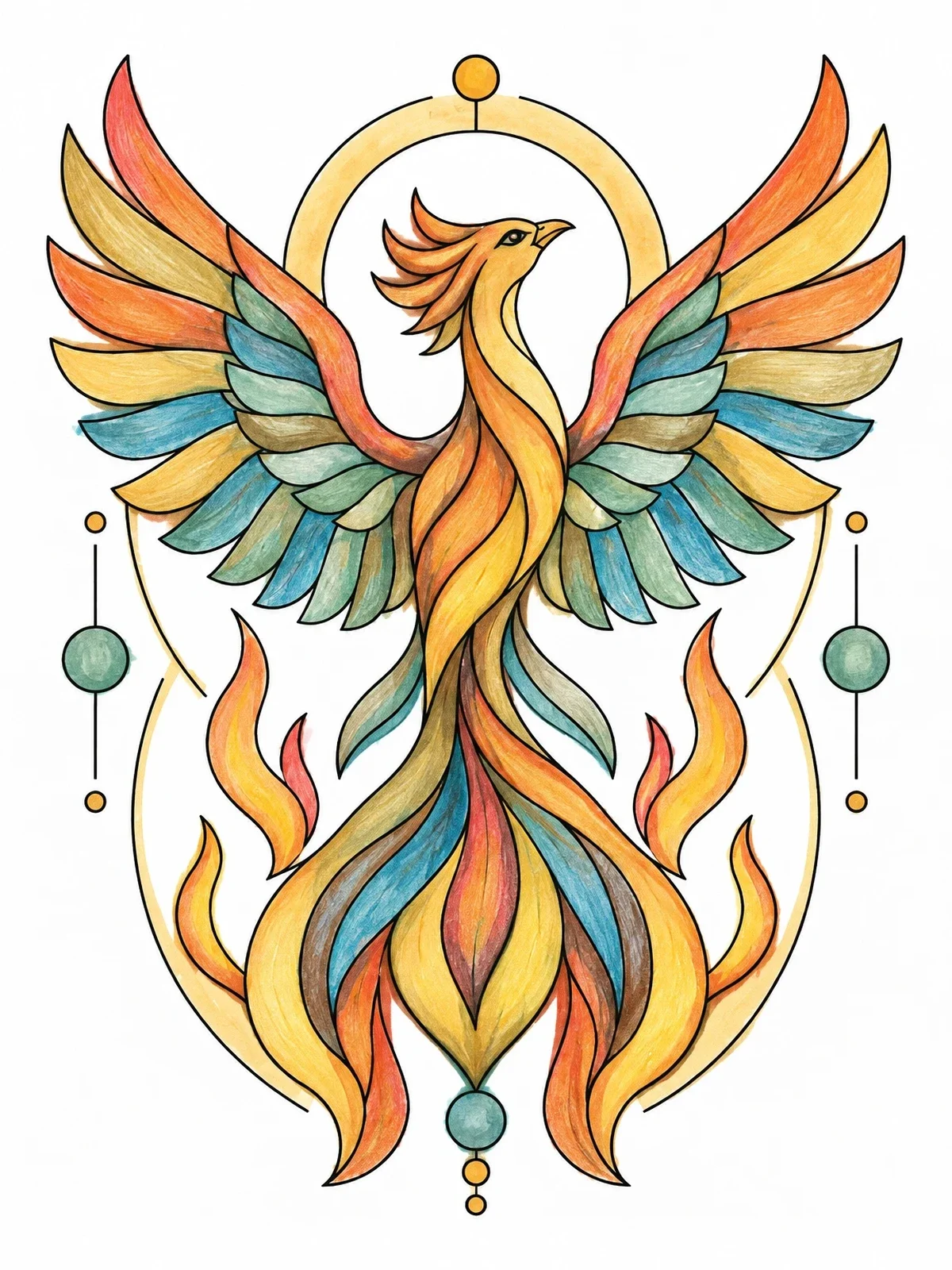 Colored example of the Rising Phoenix Of Rebirth coloring page
