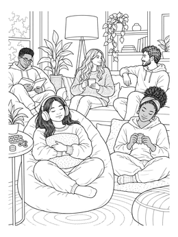 Free printable Cozy Sensory Room Gathering coloring page