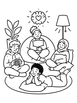 Free printable Cozy Sensory Room Relaxation coloring page
