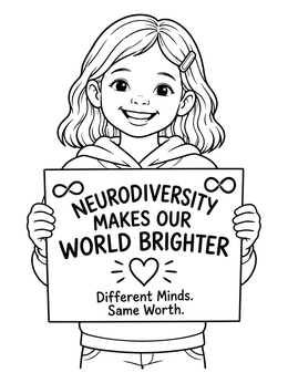 Free printable Neurodiversity Awareness Sign With Smiling Girl coloring page