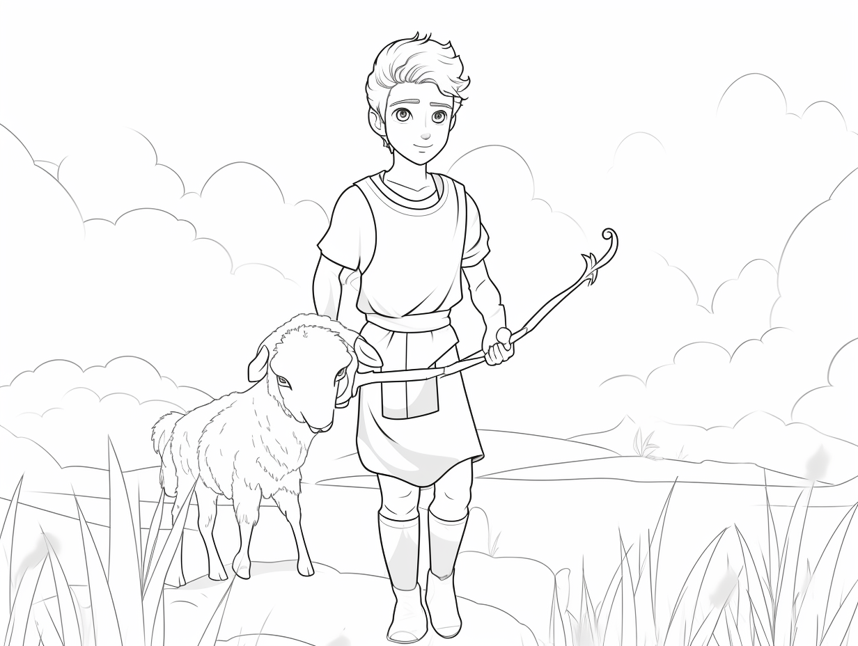 Adult Coloring: David The Shepherd Boy - Coloring Page