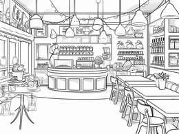 Simple Cafe Coloring For Kids - Coloring Page