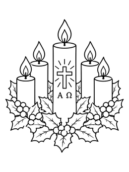 Free printable Five Candle Advent Wreath With Christ Candle coloring page