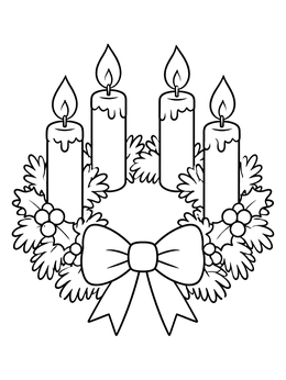 Free printable Advent Wreath With Four Burning Candles coloring page