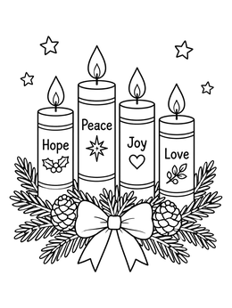 Free printable Advent Wreath With Four Named Candles coloring page