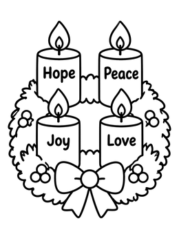 Free printable Advent Wreath With Four Named Candles coloring page
